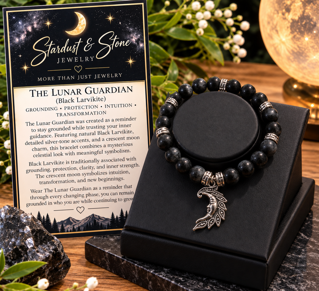 The Lunar Guardian — Black Larvikite Bracelet