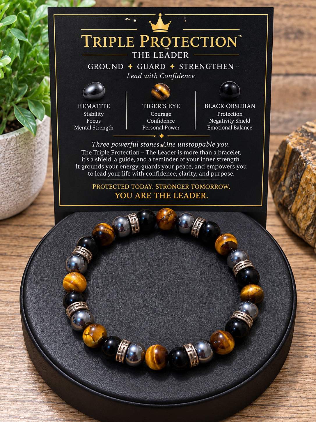 Triple Protection — The Leader | Obsidian, Tiger’s Eye & Hematite Bracelet