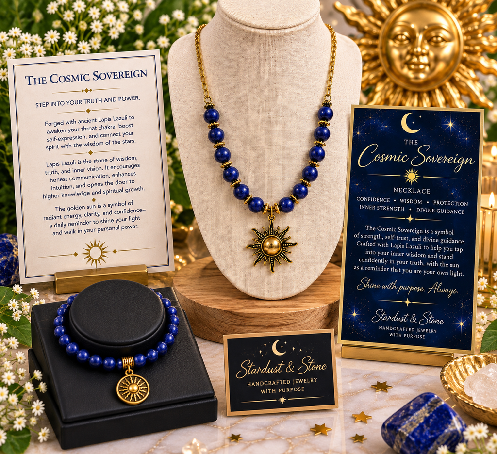 The Cosmic Sovereign Set | Lapis Lazuli Bracelet & Sun Necklace