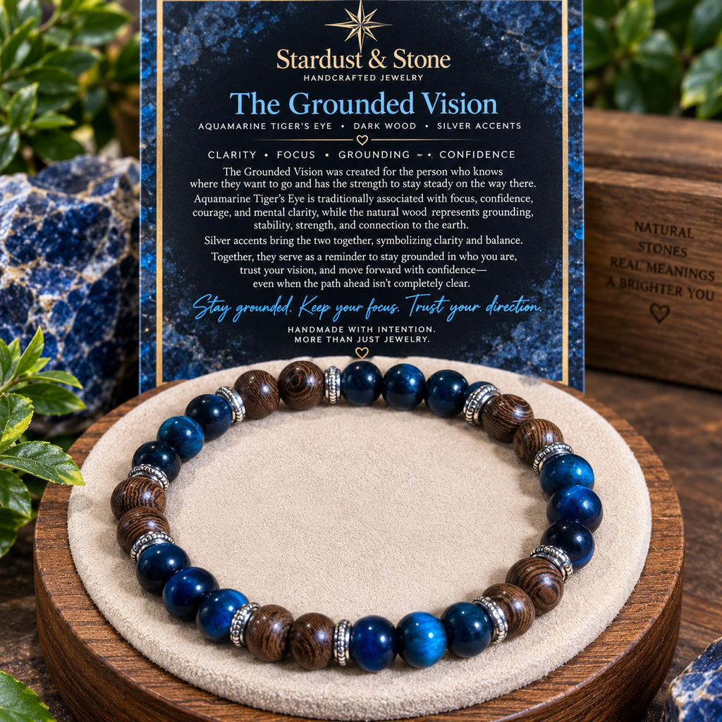The Grounded Vision | Aquamarine Tiger’s Eye & Dark Wood Bracelet