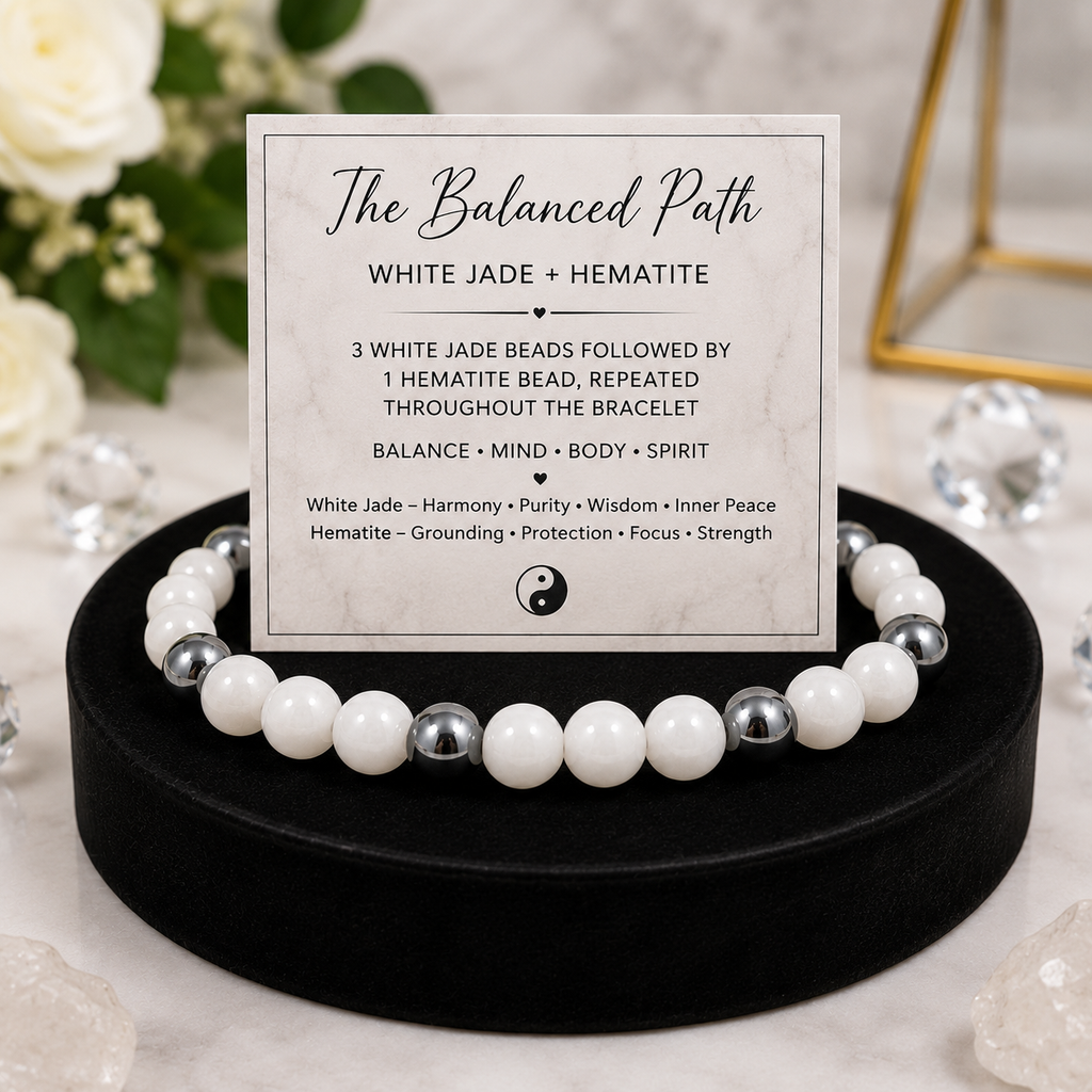 The Balanced Path – White Jade & Hematite Gemstone Bracelet