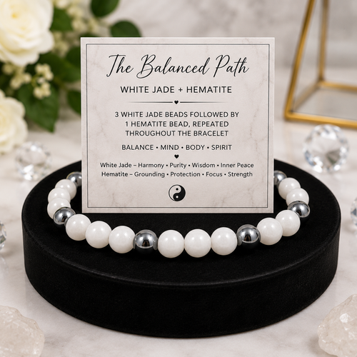 The Balanced Path – White Jade & Hematite Gemstone Bracelet