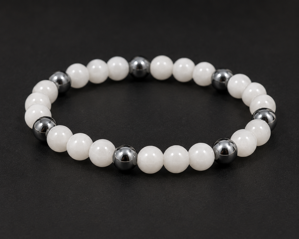 The Balanced Path – White Jade & Hematite Gemstone Bracelet