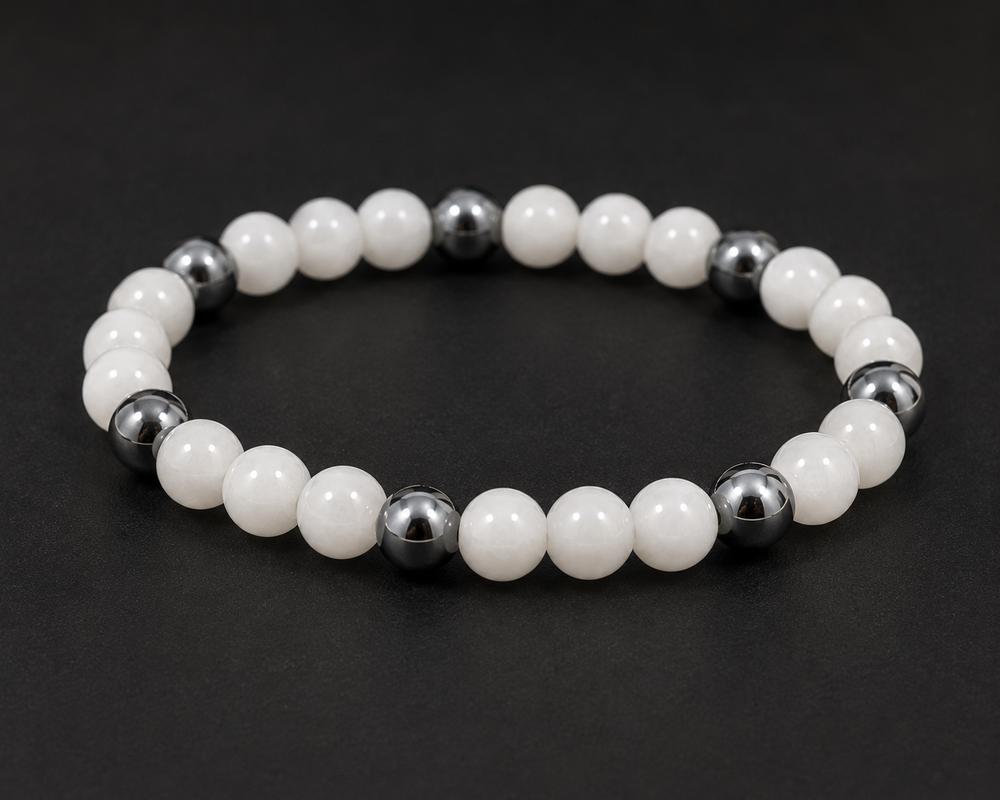 The Balanced Path – White Jade & Hematite Gemstone Bracelet