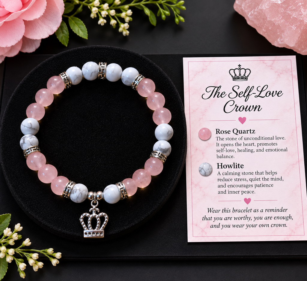The Worthy Heart — Rose Quartz & Howlite Crown Bracelet