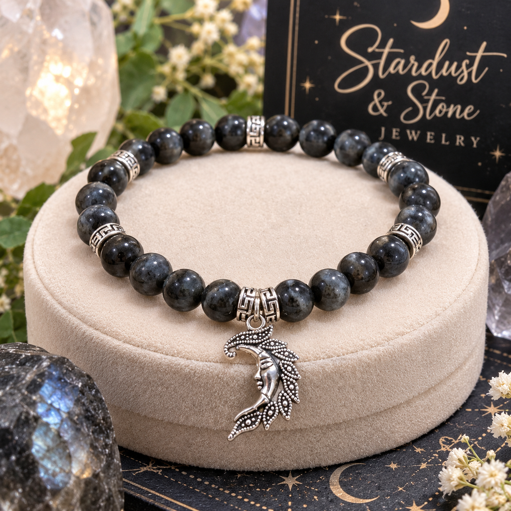 The Lunar Guardian — Black Larvikite Bracelet