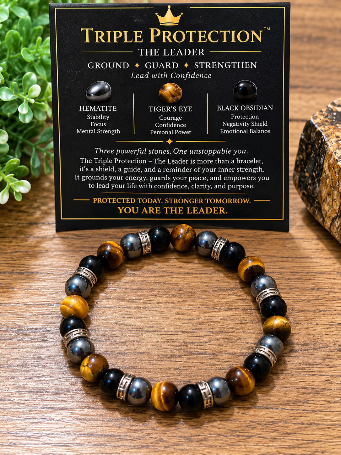 Triple Protection — The Leader | Obsidian, Tiger’s Eye & Hematite Bracelet