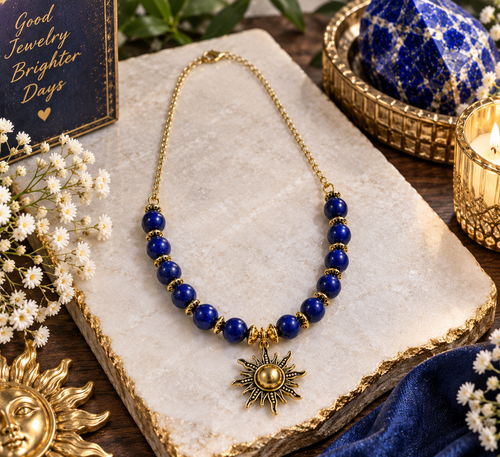 The Cosmic Sovereign | Lapis Lazuli Sun Necklace