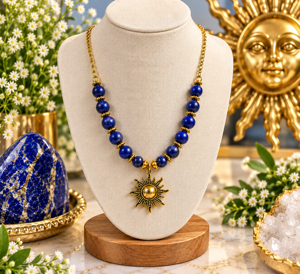 The Cosmic Sovereign | Lapis Lazuli Sun Necklace