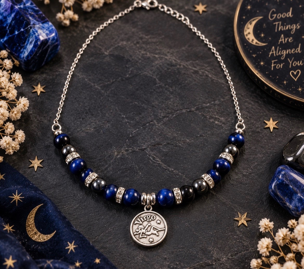 The Virgo Vision | Blue Tiger Eye & Hematite Virgo Necklace