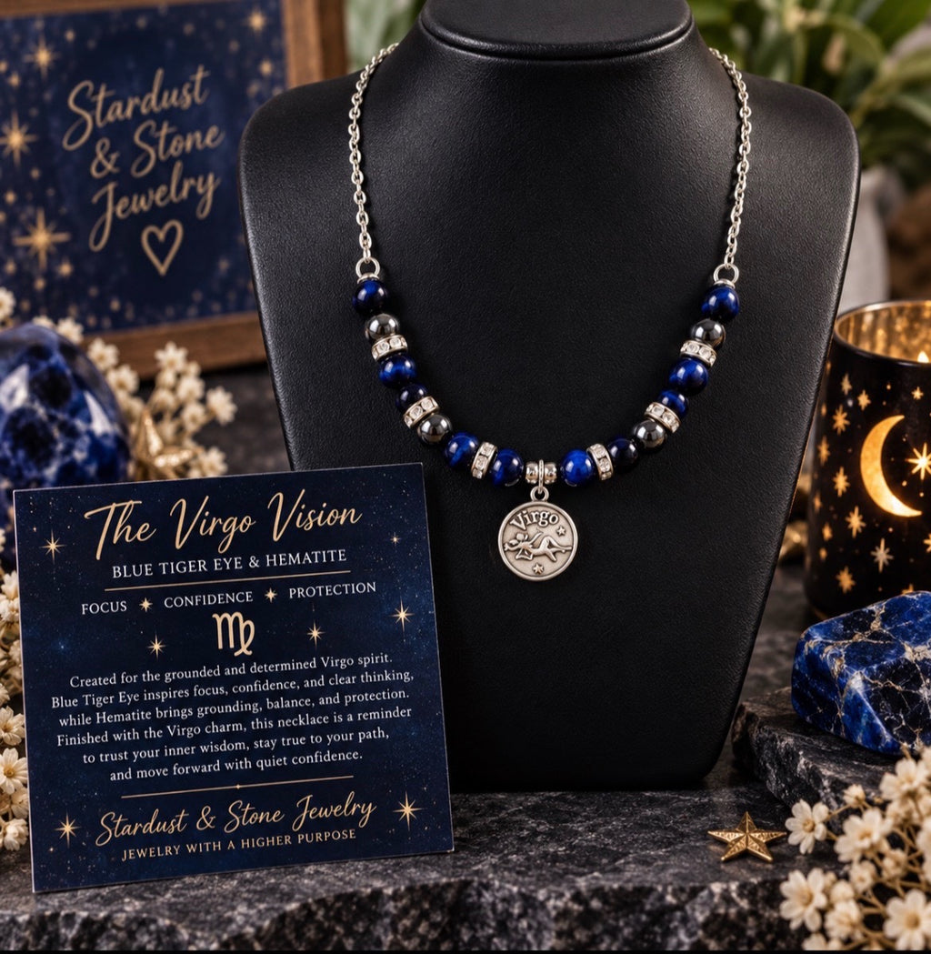 The Virgo Vision | Blue Tiger Eye & Hematite Virgo Necklace